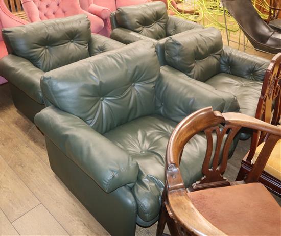 C & B Italia, Coronado Tobia Scarpa. Two pairs of De Sede green leather armchairs and a foot stool